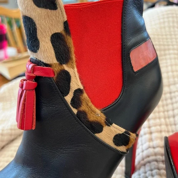 LEATHER LG BETTIE  SZ 37/6.5 USA Leopard Print Ankle Boots-made in ITALY - Picture 9 of 10